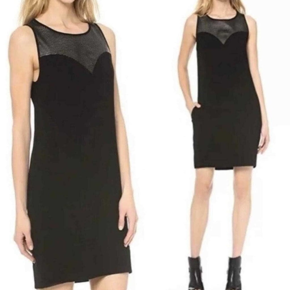 L'Agence Black Crochet Mesh Sleeveless Sweetheart Mini Dress